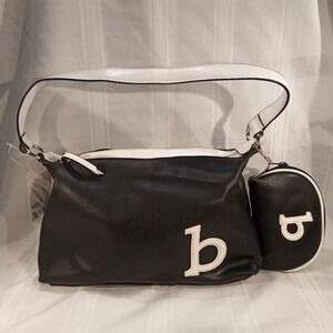 Strada Black & White Vinyl Shoulder Bag w/ Mini Pouch NWT Organizer